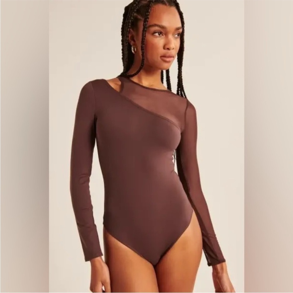 Abercrombie & Fitch Bodysuit Women Medium Brown Mesh Long Sleeve Soft Collection